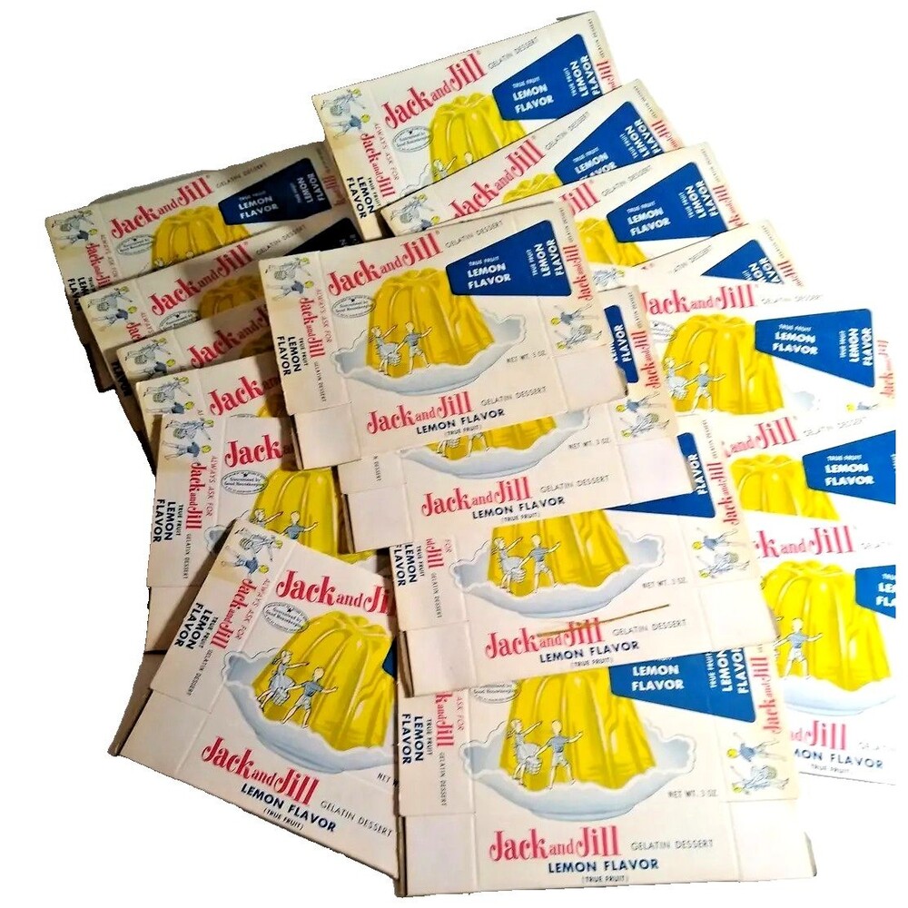 Lot Of 17 Jack And Jill Gelatin Dessert Boxes 1950s Original Vintage Retro Lemon